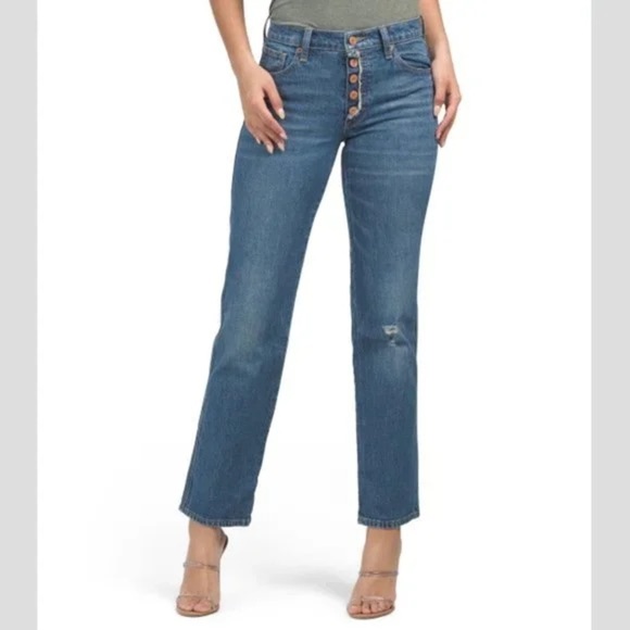 Lucky Brand Mid Rise Straight Cigarette Jeans w Exposed Button Fly. Size 8 - Picture 1 of 10